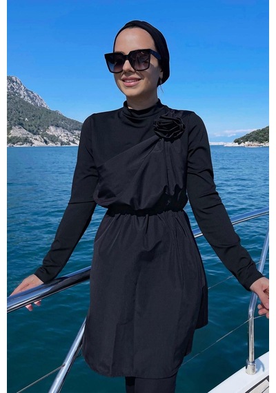 Kahijab Gül Detay Tesettür Mayo - Siyah