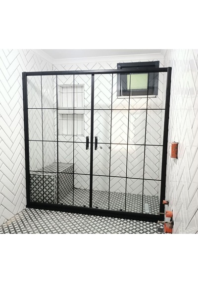 Teknesiz Cam Duşakabin 2 Sabit 2 Sürgülü Karolaj Desenli Kd112 Siyah