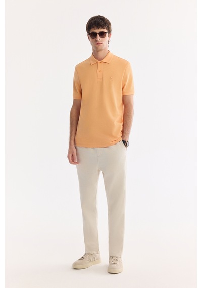Avva Erkek Açık Turuncu Kıvrılmaz Polo Yaka %100 Pamuk Basic Regular Fit T-shirt B001032