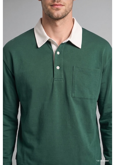 Defacto %100 Pamuk Relaxed Fit Kontrast Polo Yaka Cepli İnce Sweatshirt I3625ax26augn149 Yeşil-gn149