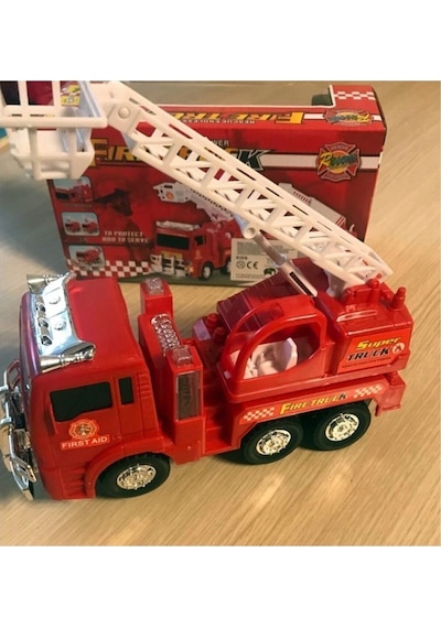 Kids Pilli Işıklı Sirenli Oyuncak Itfaiye Arabası Vinç Hareketli