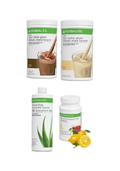 Herbalife 1 Çikolotalı Shake +1 Vanilya + 1 Aloe + 1 Limon 50gr Çay.