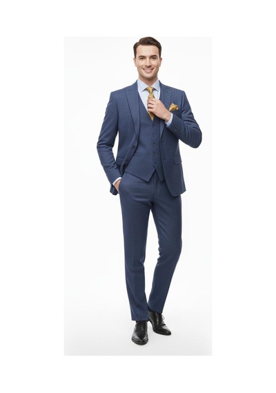Presto Erkek Slimfit Armürlü 6 Drop Yelekli Takım Elbise Lacivert 786-250 Lacivert