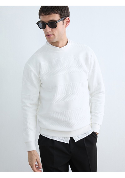 Lcw Vision Beyaz Bisiklet Yaka Erkek Sweatshirt
