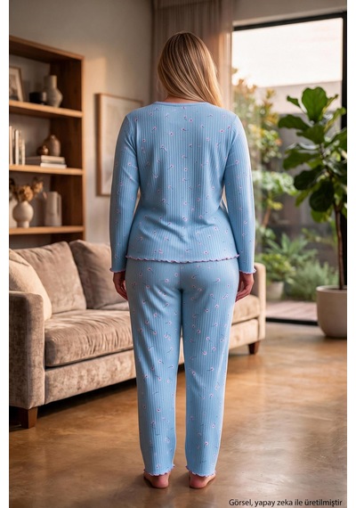Seboteks Raporlu İnterlok Kumaş Yakası Düğmeli Kışlık Büyük Beden Kadın Pijama Takımı 2950 Mavi Seboteks Raporlu İnterlok Kumaş Yakası Düğmeli Kışlık Büyük Beden Kadın Pijama Takımı 2950 Mavi