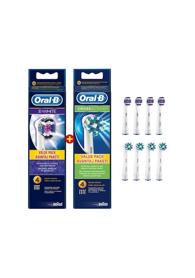 Oral-B 3D White Diş Fırçası Yedek Başlık 4'lü + Cross Action Diş Fırçası Yedek Başlık 4'lü