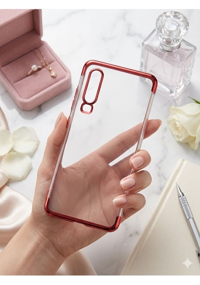 Huawei P30 Kılıf Dört Köşeli Lazer Silikon Kılıf Kırmızı