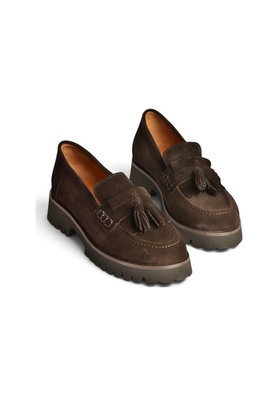 Fox Shoes Z944014461 Kahverengi Süet Kalın Tabanlı Püsküllü Loafer Ayakkabı
