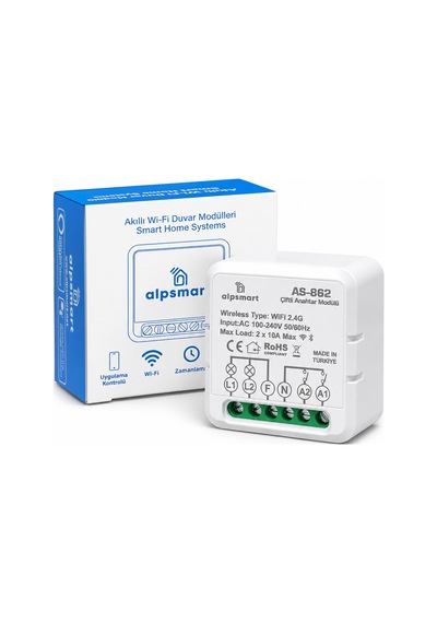 Alpsmart As-862 Akıllı Wi-fi Çiftli Duvar Anahtarı Modülü Tuya