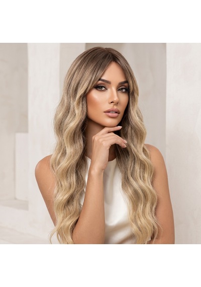 Daalı Uzun Perçemli Fiber Sen Peruk / Koyu Kumral Dipli Bej Sarı Ombre 2466863