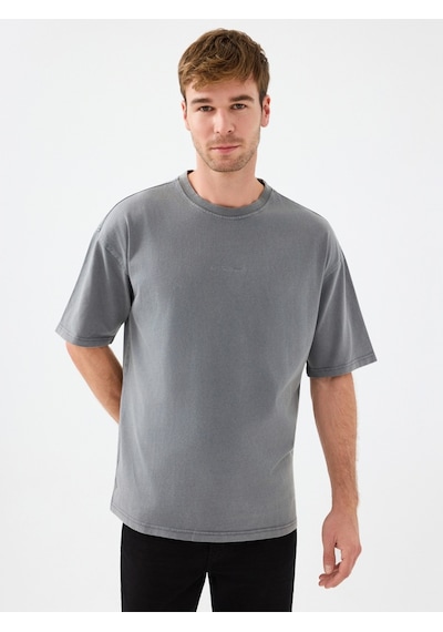Oversize Fit Erkek Tshirt K.kol Koyu Gri