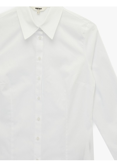 Koton Basic Slim Fit Düğmeli Uzun Kollu Pamuklu Gömlek Beyaz 6sak60295uw Beyaz