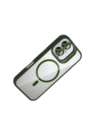 Joko Apple iPhone Uyumlu  17 Uyumlu Remim Lensli Magsafe Standlı Kapak - Koyu Yeşil
