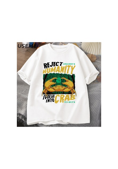 Tarzsokak Reddetmek İnsanlık Yengeç T Shirt Korku Yengeç T-shirt Erkek Kadın Japon Tarzı Grafik Tees El 2873 Beyaz