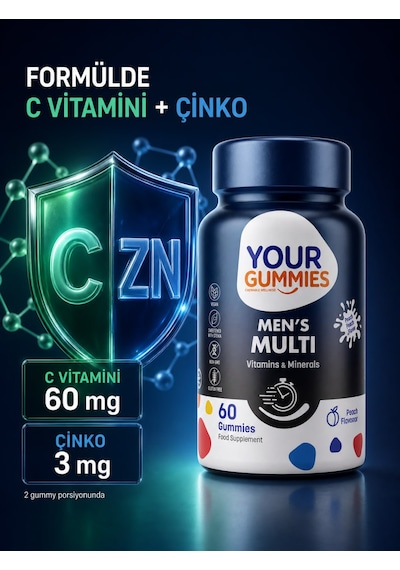 Y'our Gummie Erkek Multivitamin ve Mineral Gummies Ginseng ve Koenzim Q10 60 Gummies