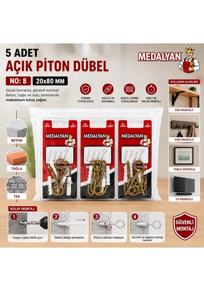 Medalyan Dl-27 Açık Piton Dübelli - 20x80 Mm 5 Adet- 12'li Paket