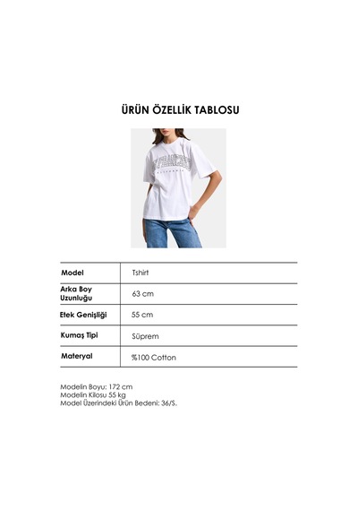 Itsbasic Kadın Beyaz S6-2 Oversize Özel Parlak Taşlı Sloganlı Bol Kesim T-shirt