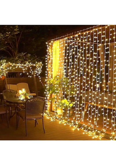 8 Fonksiyonlu Animasyonlu Perde Led Işık Saçak Led Işık 100 Led 10 Mt 8936f Sarı