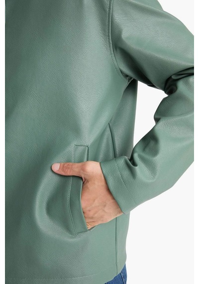 Defacto Su İtici Slim Fit Suni Deri Mont D8525ax26spkh458 Haki-kh458