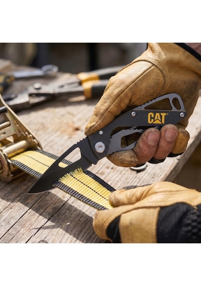 Cat Da980265 Kemer Askı Kancalı Katlanabilir 13cm Paslanmaz Çelik Siyah Kamp Çakısı