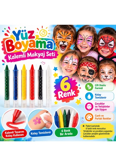 Storeşahin Palyaço Yüz Boyama Seti Kalemli Makyaj Boyama Seti 6 Renk Shn0720 Diğer