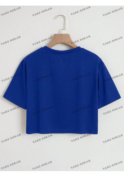 Flood Of Style Crop Ckod-232913 Kalp Desenli Kısa Mavi