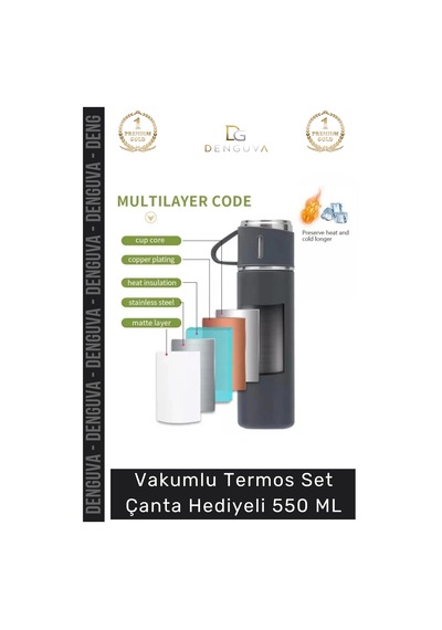 Özel Üretim Paslanmaz Çelik 3 Bardaklı Soğuk Sıcak Termos Vakumlu Termos Set Çanta Hediyeli 550 Ml Çok Renkli 02797823