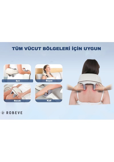 Robeve Şarjlı Masaj Aleti Şarjlı Ovmalı Ve Isıtmalı  Masaj Aleti Şarjlı Sırt Masaj Aleti Boyun - Sırt - Bacak - Tüm Vücut Masaj Aleti Masaj Cihazı Şarjlı Masaj Cihazı Açık Bej