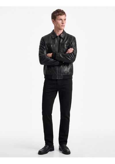 Koton Slim Fit Gömlek Yaka Fermuarlı Cepli Suni Deri Ceket Siyah 7wam20079hw