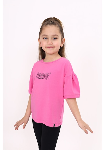 Toontoy Kids Kız Çocuk Baskılı Bisiklet Yaka Kısa Kollu Tişört Orkide