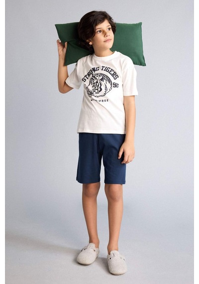 Defacto %100 Pamuk Baskılı 2li Pijama Takımı Erkek Çocuk G8773a826smer105 Ekru-er105
