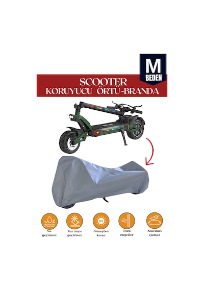 Gri M Beden Elektrikli Scooter Brandası, Koruyucu Örtü- Su Geçirmez Gri