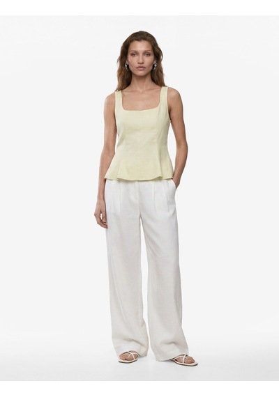Koton Kolsuz Kare Yaka Peplum Keten Bluz Ada Çayı 6sak30090pw Açık Yeşil