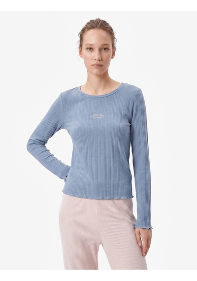 Koton Modal Kumaş Uzun Kollu Bisiklet Yaka Pijama Üstü Mavi 7wlk40068mk