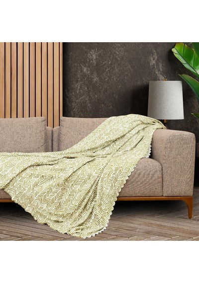 Softmicro İskandinav Desenli Boho 180x300 Cm Koltuk Örtüsü Şalı, Kanepe Örtüsü, Tv Battaniyesi Yeşil 001