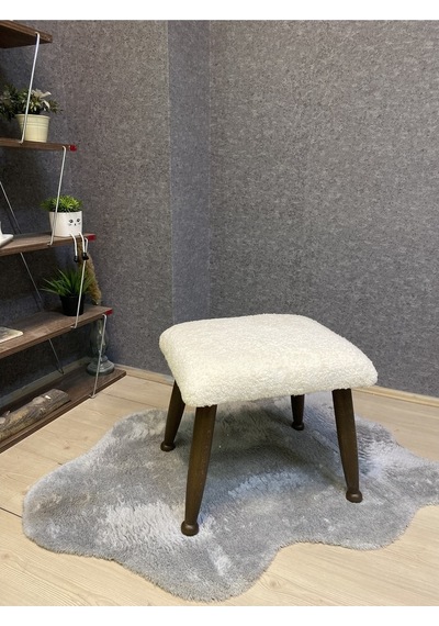 Trend Ceviz Teddy Krem Ahşap Ayak Uzatma Pufu Makyaj Koltuğu Bench Tabure