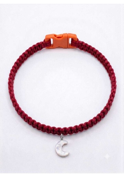 Kırmızı El Örgüsü Makrome Kedi Tasması 27 Cm - Ay Figürlü Charm Şık Kedi Boyun Tasması