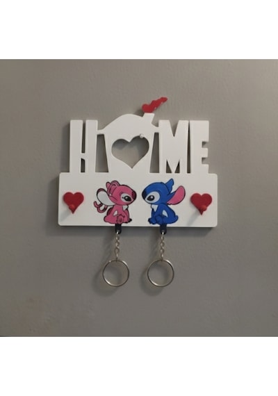 Sevimli "home Stitch & Angel" Anahtarlık Tutucu - 3d Baskı Duvar Dekoru