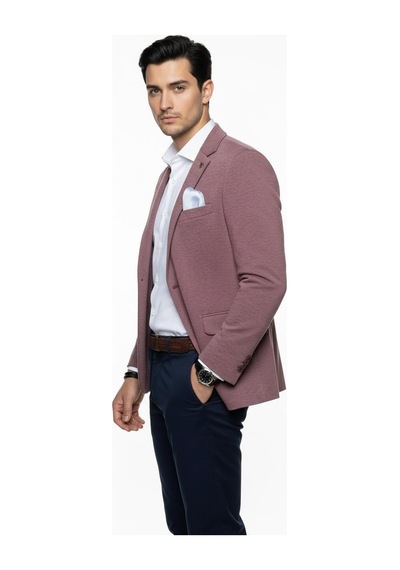 Plus Scorpion Erkek Pamuklu Penye Likralı Tek Düğmeli Çift Yırtmaçlı Blazer Ceket Bordo