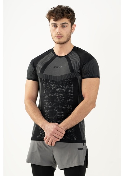 Maraton Active Slimfit Erkek Bisiklet Yaka Kısa Kol Koşu Siyah T-Shirt 821078-Siyah