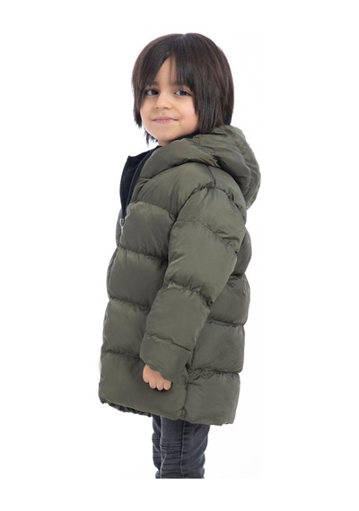 Erkek Çocuk Polarlı Kapüşonlu Su Geçirmez Rüzgara Dayanıklı Şişme Kışlık Mont & Kaban-28 Haki