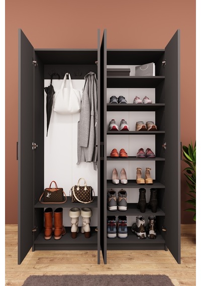 Asra Trend Vestiyer & Portmanto V-08 %100 MDF 4 Kapaklı Askılı Çok Raflı Ayakkabılık Koyu Gri Asra Trend Vestiyer & Portmanto V-08 %100 MDF 4 Kapaklı Askılı Çok Raflı Ayakkabılık Koyu Gri