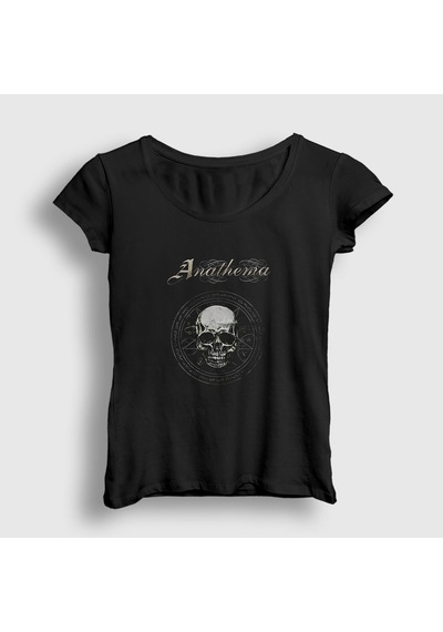 Presmono Kadın Skull Anathema T-shirt Siyah