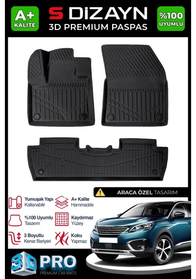 Peugeot 5008 3d Pro Havuzlu Paspas 2017-2024 A+ Kalite 3ds-sdz241
