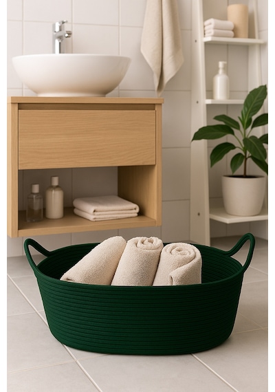 Mavaux Hasır Jüt Dekoratif Sepet 20x30x50 Cm, Oyuncak, Çamaşır, Banyo, Mutfak Ve Düzenleyici Saklama Sepeti Yeşil