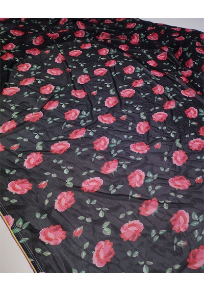 Siyah Üzeri Gül Desenli İnce Esnek Yumuşak File Örme Kumaş Elbiselik & Bluzluk En: 150cm-12611