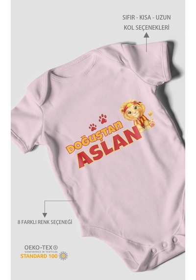 Morivokids Doğuştan Aslan Kısa Kollu Bebek Body %100 Pamuk Bebe Pembe