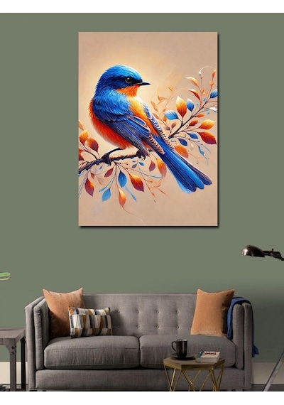 Kanvas Tablo Mavi Kuş Ve Çiçek Dalı 50cmx70cm