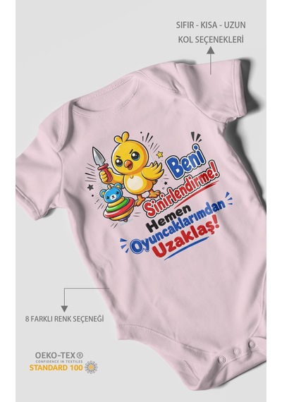 Morivokids Beni Sinirlendirme Mesajlı Kısa Kollu Bebek Body %100 Pamuk Bebe Pembe