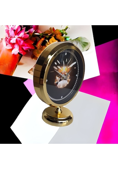 Altın Gold Renkli Metal Ofis Salon Otel Masa Saati 25*20 cm H4